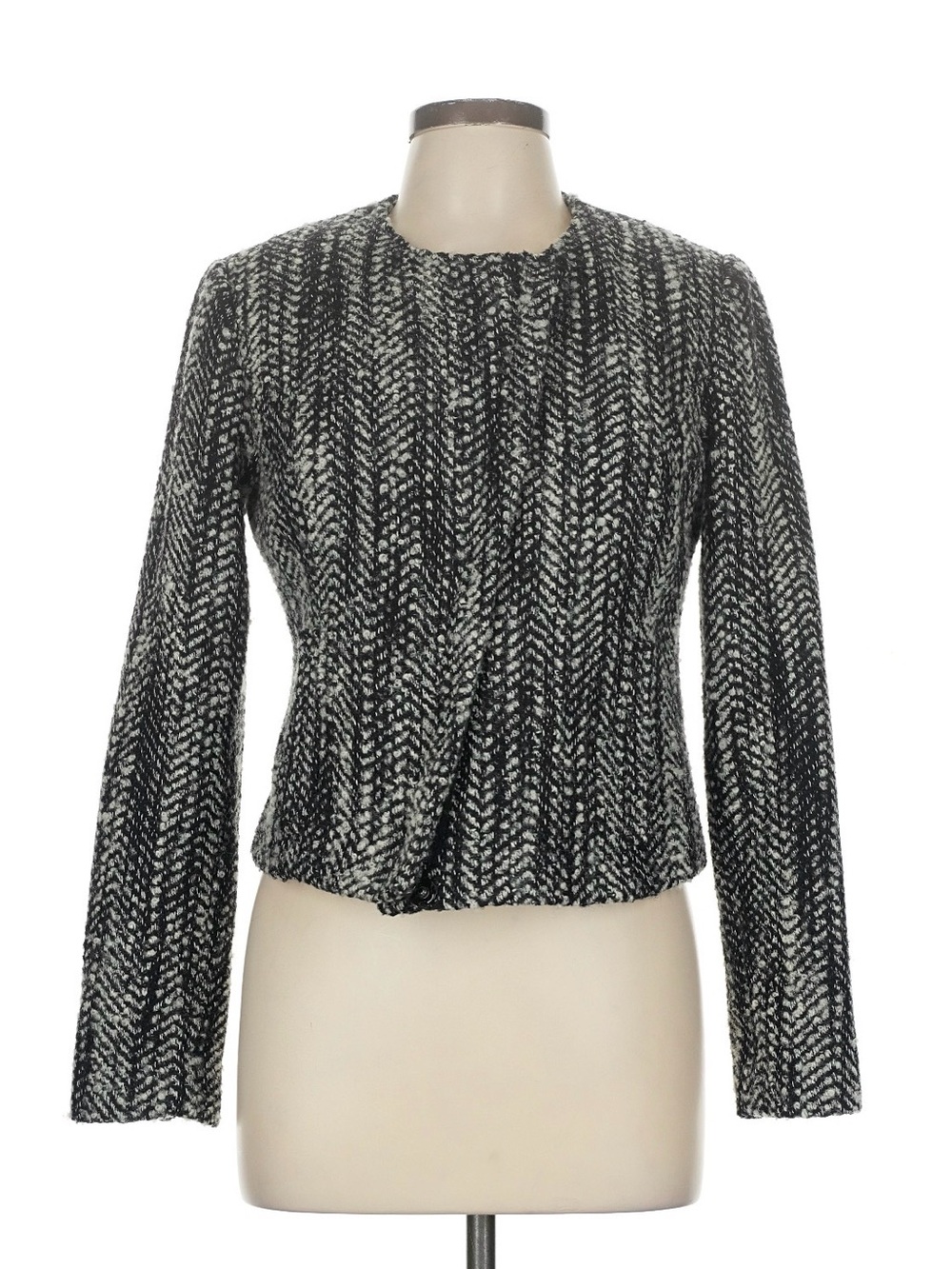 CAbi Black and Cream Cropped Textured Blazer - Size 8